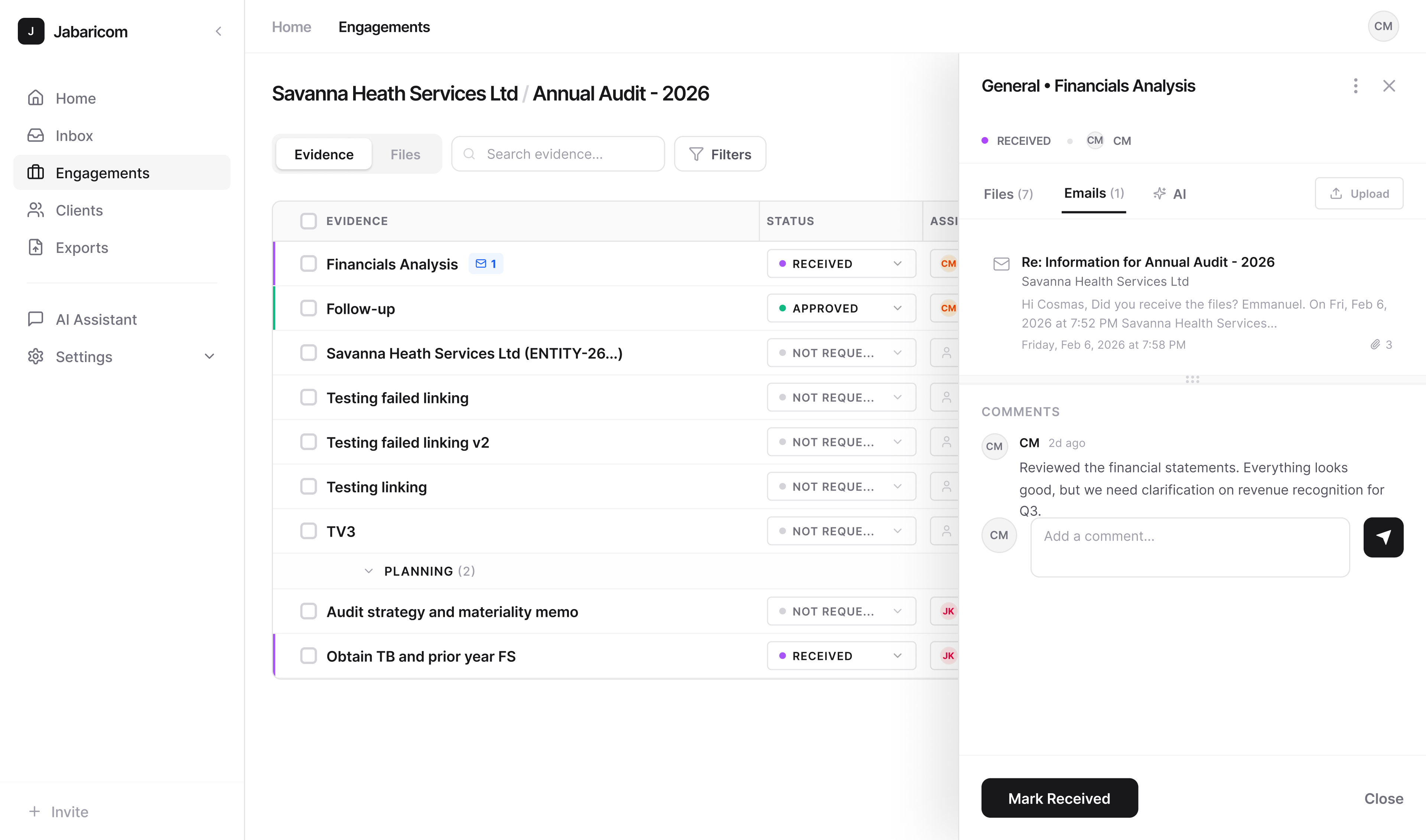 Engagement details page